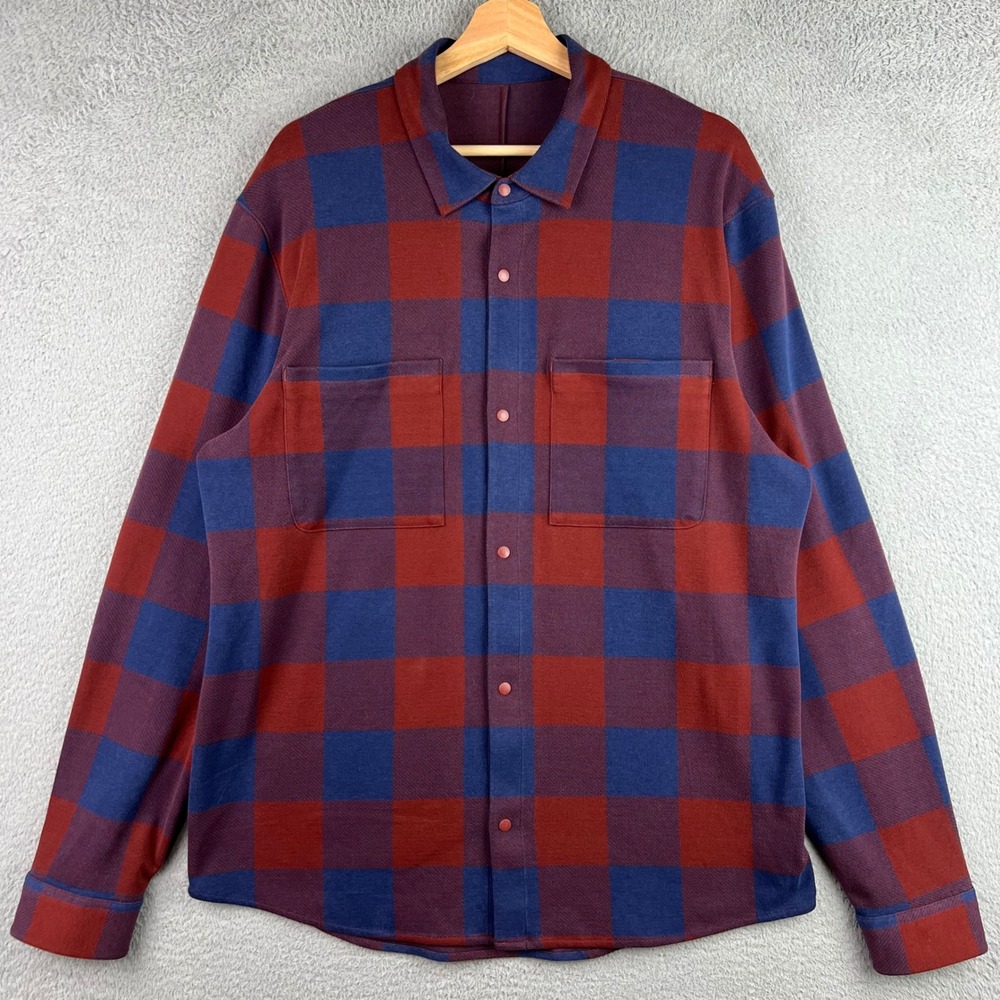 Lululemon Mens Snap Front Buffalo Check Shirt Red Blue XL